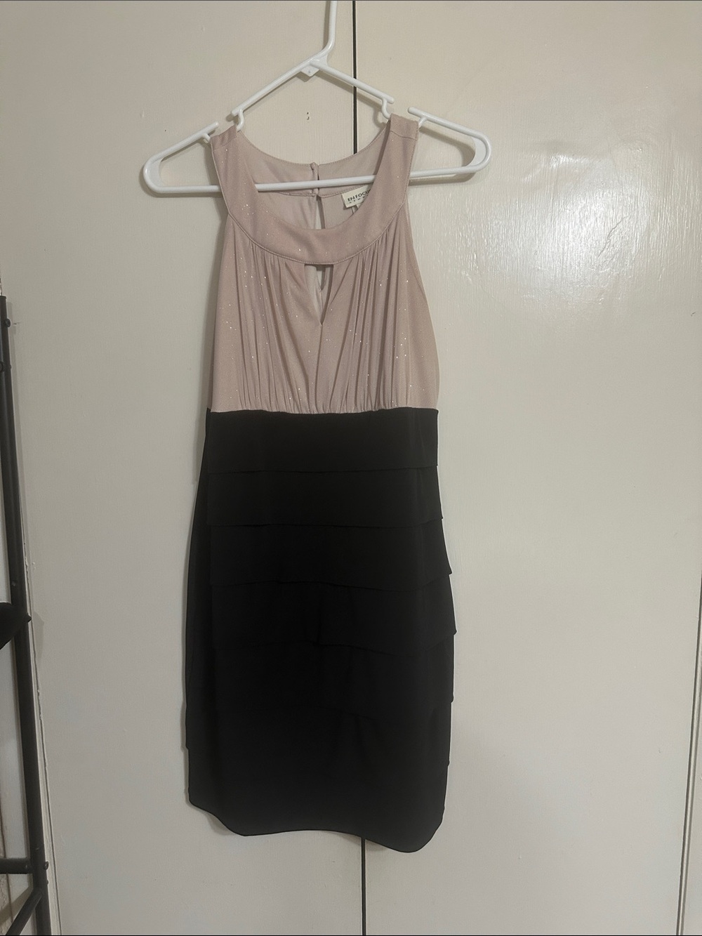 Enfocus Studio Sparkle Blush and Black Tiered Midi Dress